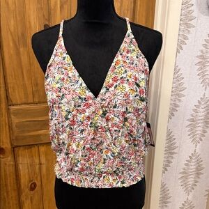 Floral V-Neck Smocked Hem Cami Top - Pink Multi